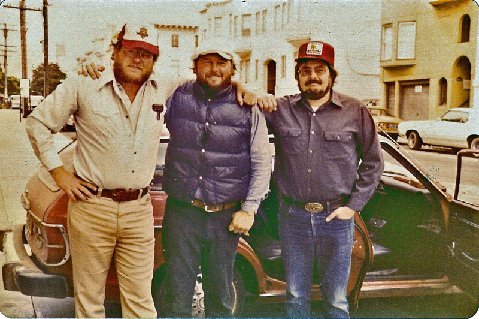 Max Crawford, Michael Koepf & Chuck Kinder in North Beach (Diane Smith, ~1975)